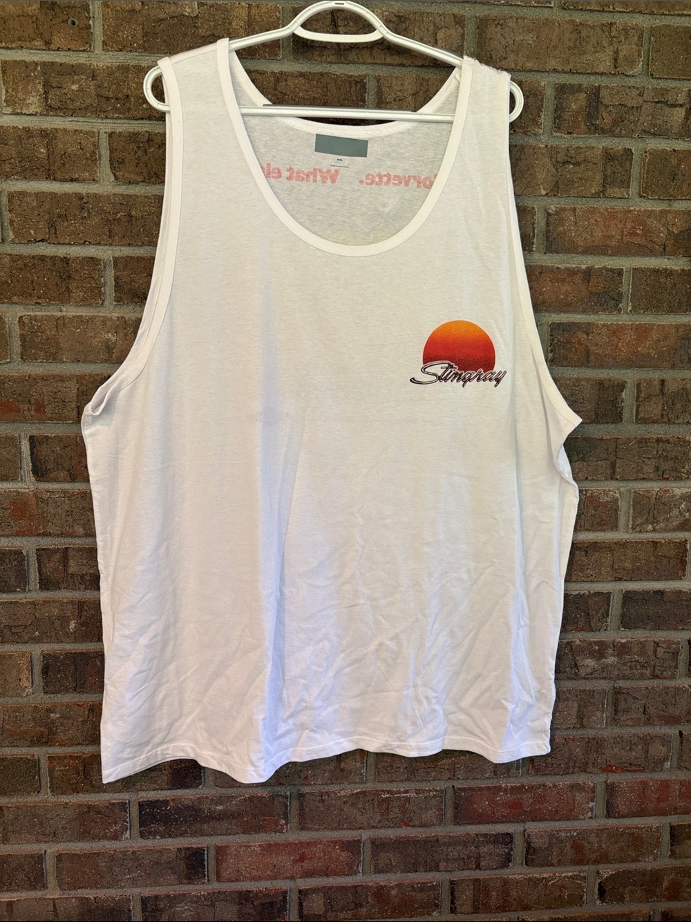 Old Navy White Tank Top with Orange Sunset Pocket Graphic